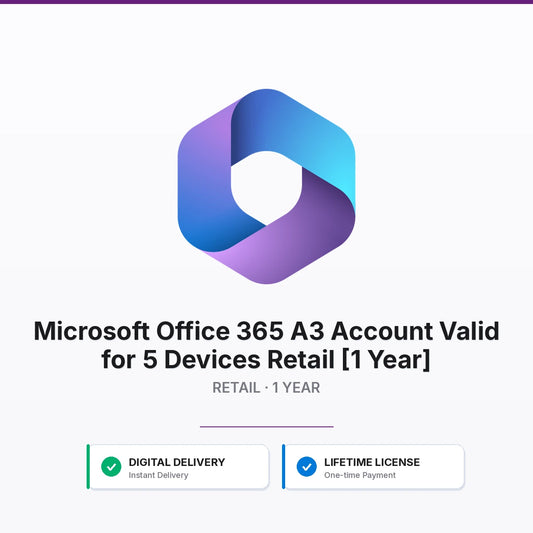 Microsoft Office 365 A3 Account Valid for 5 Devices Retail [1 Year]